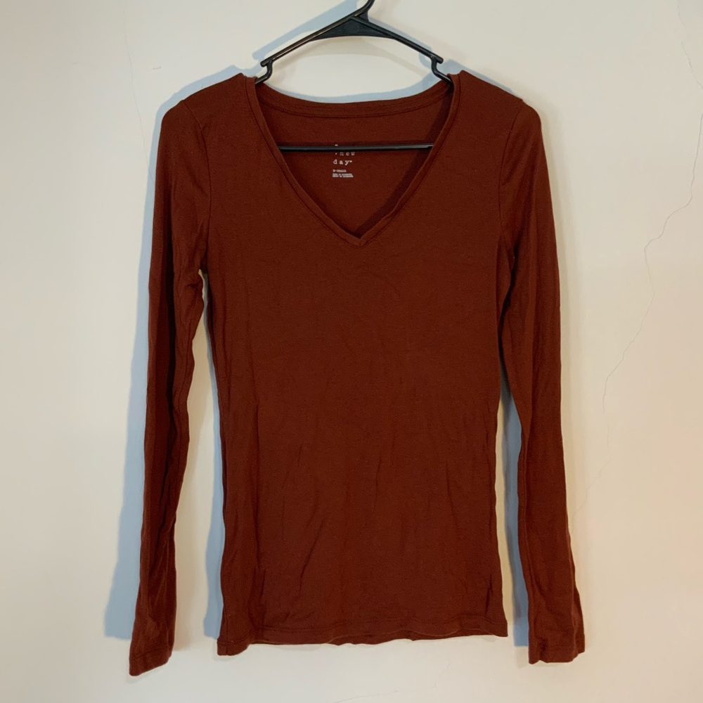 Plain V neck long sleeve